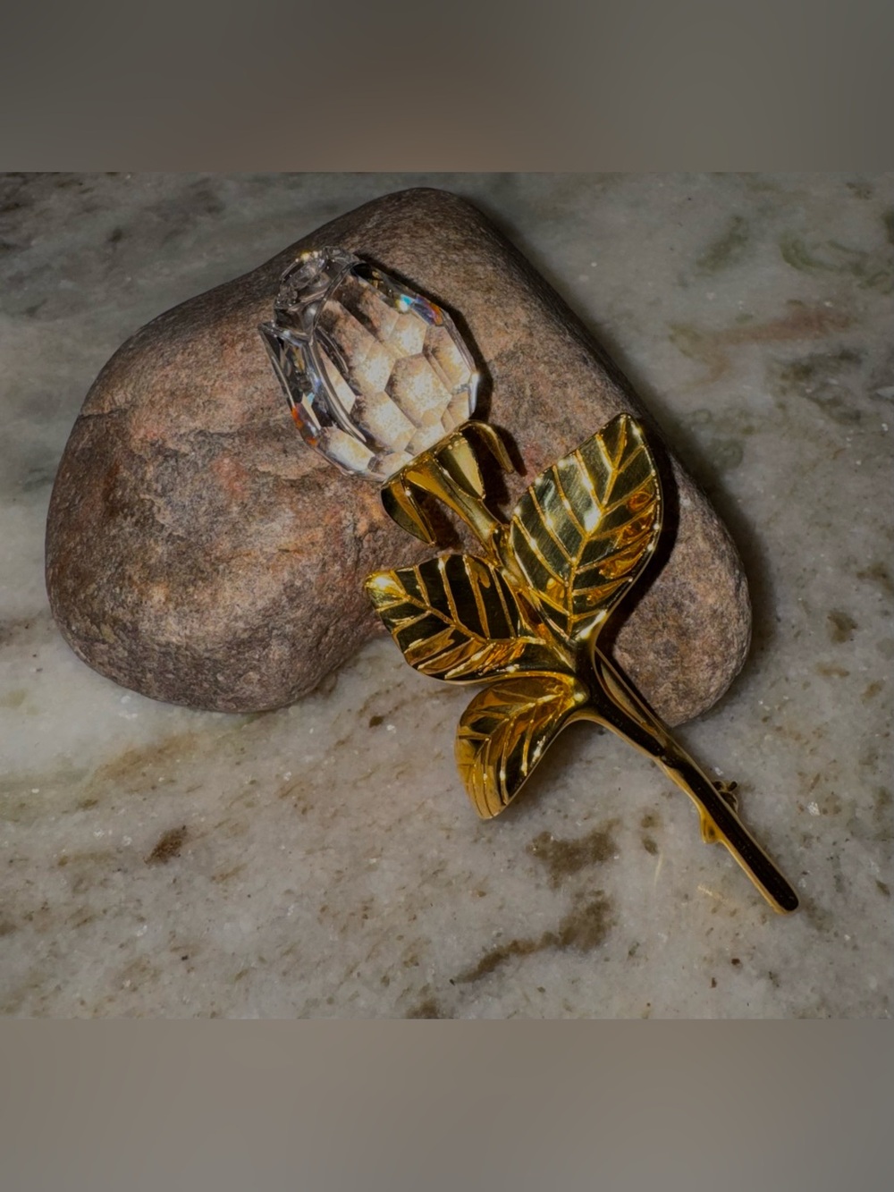 Gold-Tone Crystal Rose Brooch - Clear & Gold